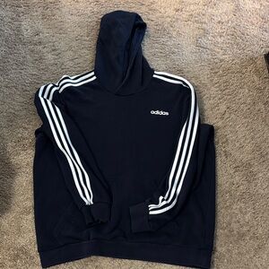 Adidas Men's Dark Blue Hoodie with White Stripes